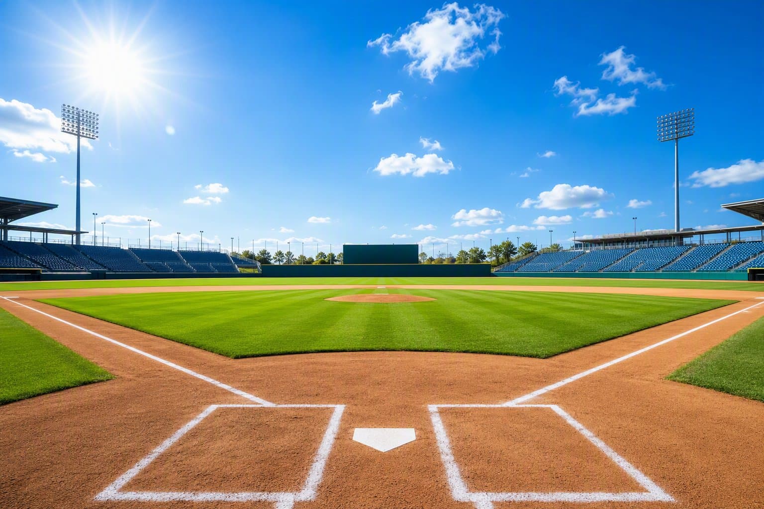 Sunlit Baseball Stadium - illustration, Jake Team LLC