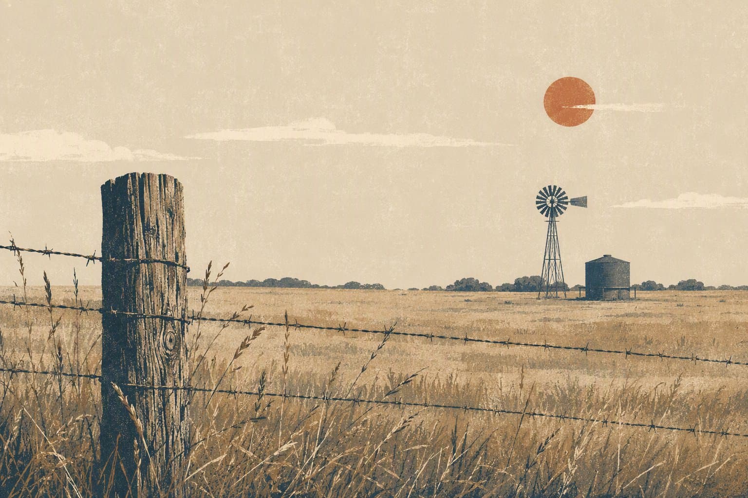 Texas livestock pasture - illustration, Jake Team LLC
