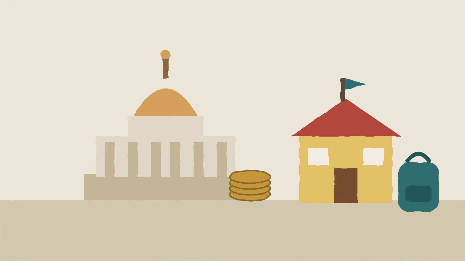 Capitol, schoolhouse and coins - illustration, Jake Team LLC