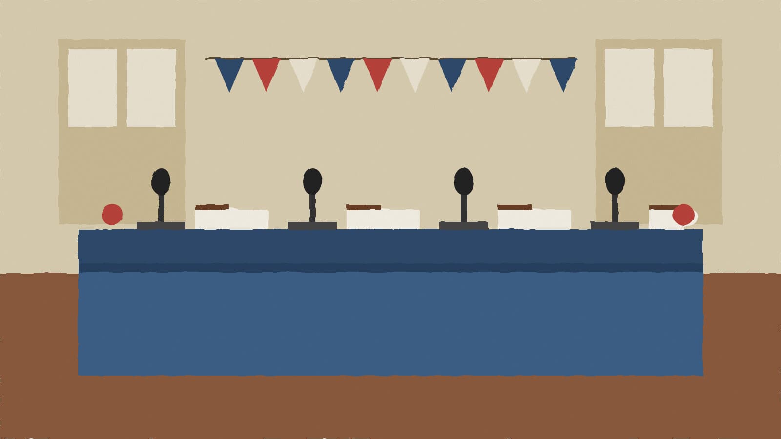 Breakfast table set for speakers - illustration, Jake Team LLC