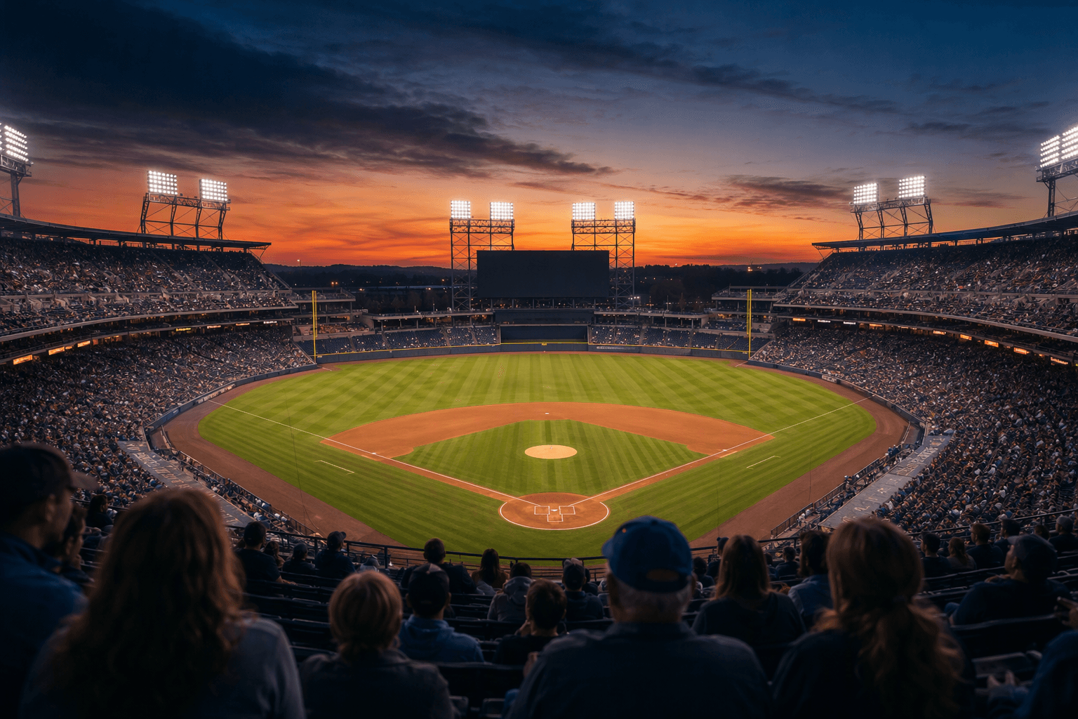 baseball stadium night game - illustration, Jake Team LLC